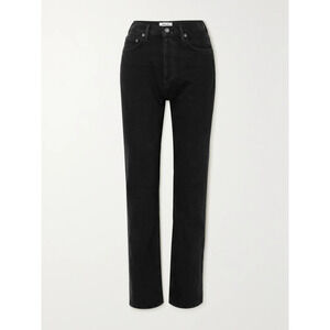 Agolde '90S' Black Cottons Pinch Waist Long High-Rise Straight-Leg Denim Jeans